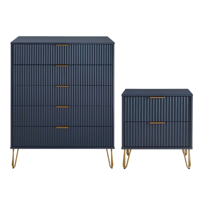 Manhattan Comfort DUMBO Midnight Blue 2pc Tall Dresser and Nightstand 2.0 MHC-2-DB06-MB