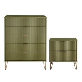 Manhattan Comfort DUMBO Olive Green 2pc Tall Dresser and Nightstand 2.0