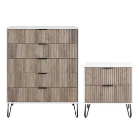 Manhattan Comfort DUMBO White and Grey 2pc Tall Dresser and Nightstand 2.0