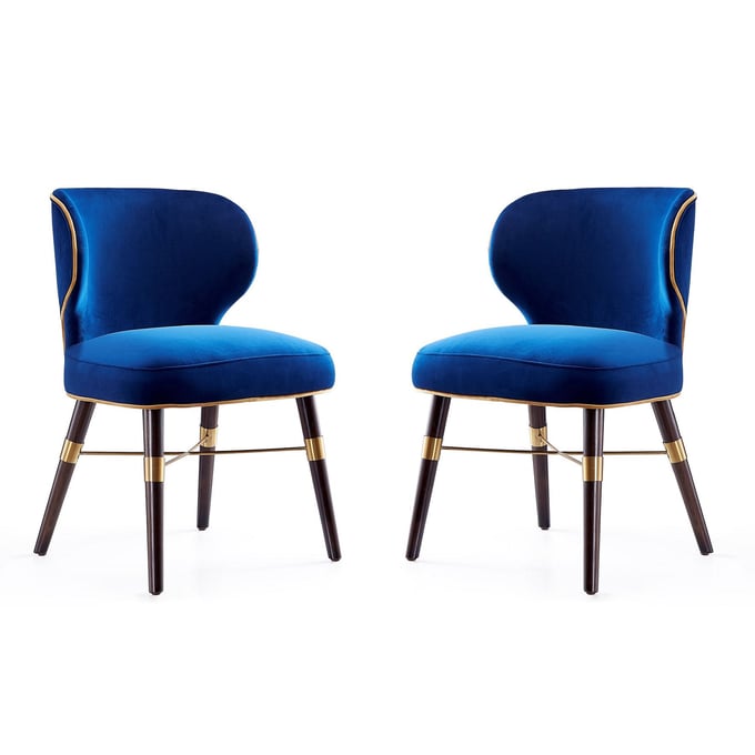 2 Manhattan Comfort Strine Blue Velvet Dining Chairs MHC-2-DC045-BL