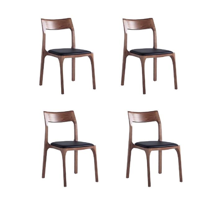 4 Manhattan Comfort Moderno Walnut Black Stackable Dining Chairs MHC-2-DC070-BK