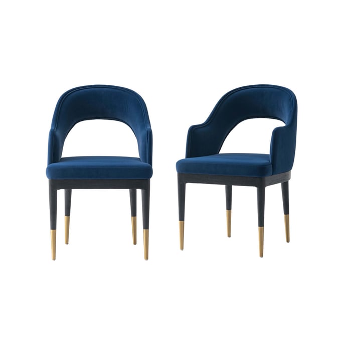 2 Manhattan Comfort Carrington Blue Velvet Dining Armchairs MHC-2-DC089AR-BL