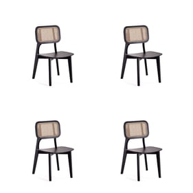 4 Manhattan Comfort Versailles Black Natural Cane Square Dining Chairs