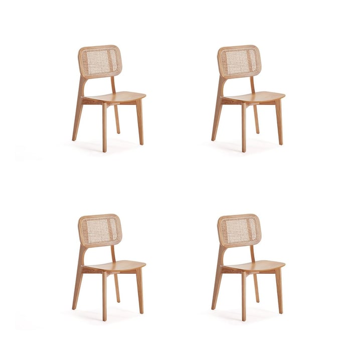 4 Manhattan Comfort Versailles Nature Cane Square Dining Chairs MHC-2-DCCA01-NA