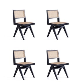 4 Manhattan Comfort Hamlet Black Natural Cane Dining Chairs