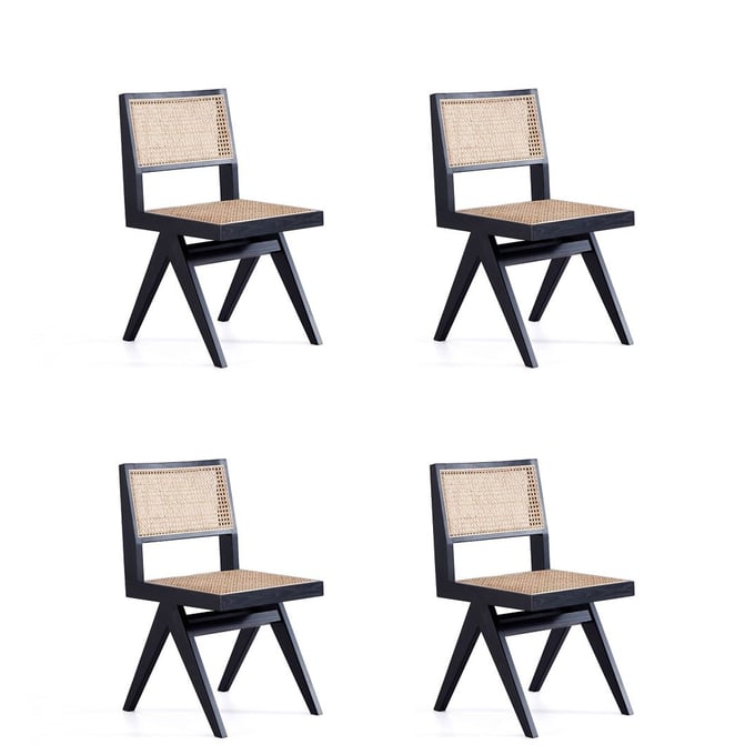 4 Manhattan Comfort Hamlet Black Natural Cane Dining Chairs MHC-2-DCCA03-BK