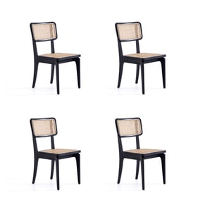 4 Manhattan Comfort Giverny Black Natural Cane Dining Chairs