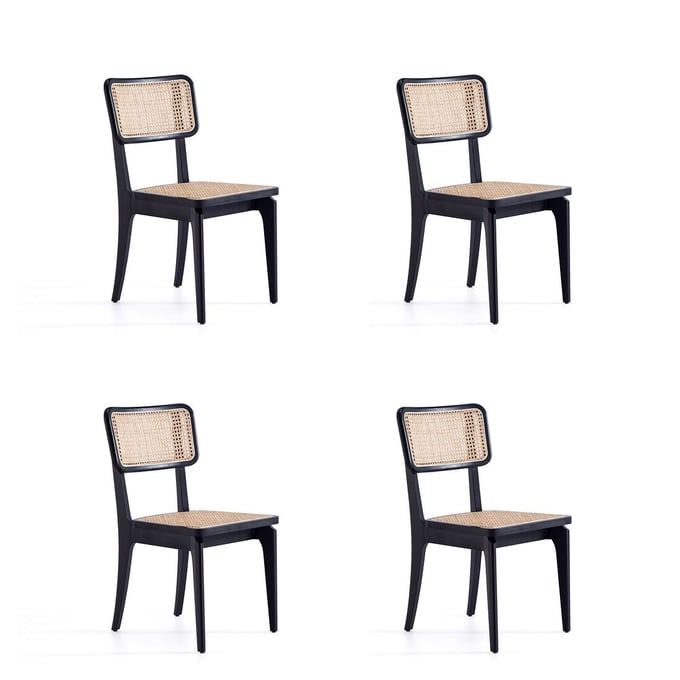 4 Manhattan Comfort Giverny Black Natural Cane Dining Chairs MHC-2-DCCA04-BK