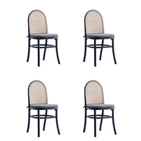 4 Manhattan Comfort Paragon 1.0 Black Cane Grey Dining Chairs