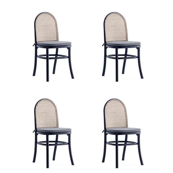 4 Manhattan Comfort Paragon 1.0 Black Cane Grey Dining Chairs MHC-2-DCCA05-GY