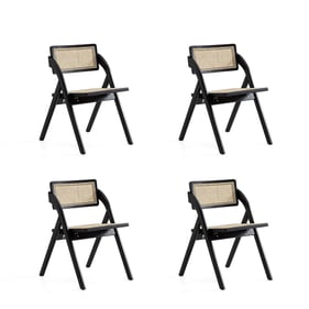 4 Manhattan Comfort Lambinet Black Natural Cane Folding Dining Chairs