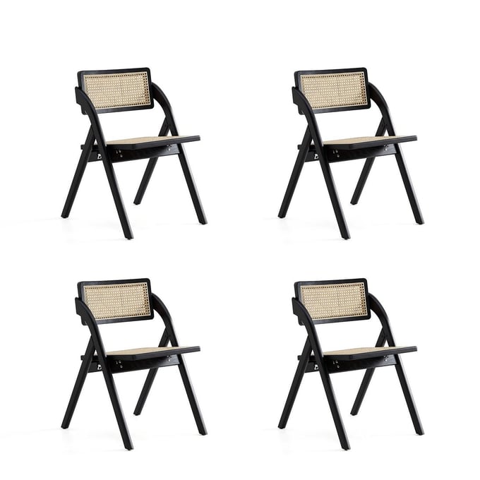 4 Manhattan Comfort Lambinet Black Natural Cane Folding Dining Chairs MHC-2-DCCA07-BK