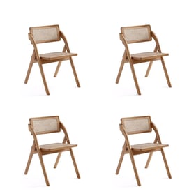 4 Manhattan Comfort Lambinet Nature Cane Folding Dining Chairs