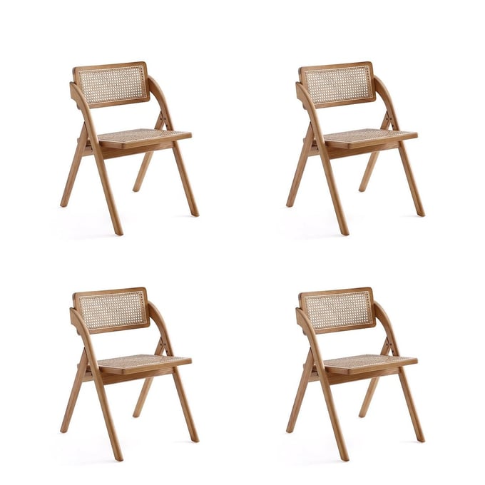 4 Manhattan Comfort Lambinet Nature Cane Folding Dining Chairs MHC-2-DCCA07-NA