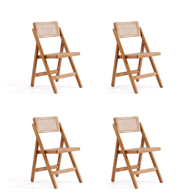 4 Manhattan Comfort Pullman Nature Cane Folding Dining Chairs