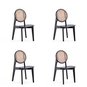 4 Manhattan Comfort Versailles Black Natural Cane Round Dining Chairs