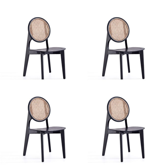 4 Manhattan Comfort Versailles Black Natural Cane Round Dining Chairs MHC-2-DCCA11-BK