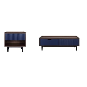 Manhattan Comfort Duane Navy Blue Ribbed Coffee Table Set