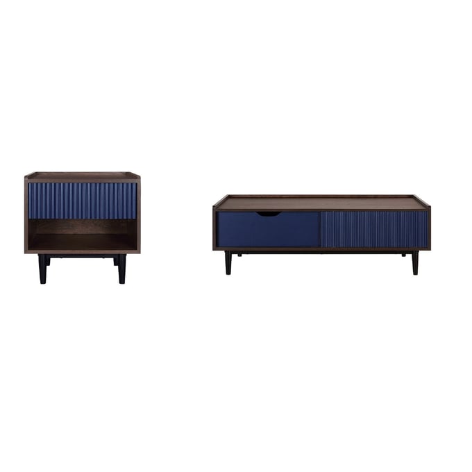 Manhattan Comfort Duane Navy Blue Ribbed Coffee Table Set MHC-2-NC-12GLF-NB