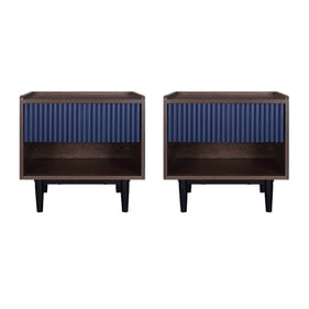 2 Manhattan Comfort Duane Navy Blue Ribbed Nightstands