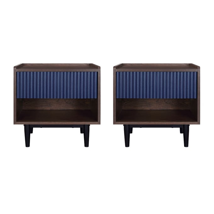 2 Manhattan Comfort Duane Navy Blue Ribbed Nightstands MHC-2-NS-10GLF-NB