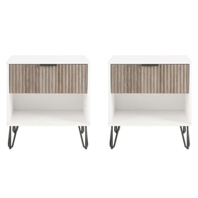 2 Manhattan Comfort DUMBO White and Rustic Grey 1.0 Nightstands with 1 Draw...