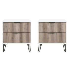 2 Manhattan Comfort DUMBO White and Rustic Grey 2.0 Nightstands with 2 Draw...