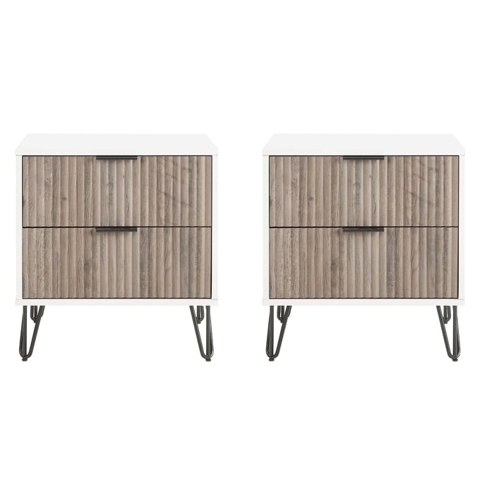 2 Manhattan Comfort DUMBO White and Rustic Grey 2.0 Nightstands with 2 Drawer MHC-2-NS002-WG