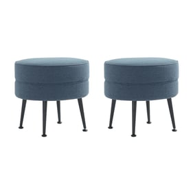 2 Manhattan Comfort Bailey Blue Upholstered Ottomans with Black Feet