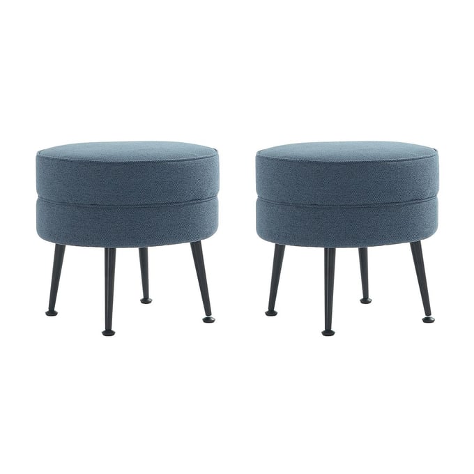 2 Manhattan Comfort Bailey Blue Upholstered Ottomans with Black Feet MHC-2-OT003-BLB