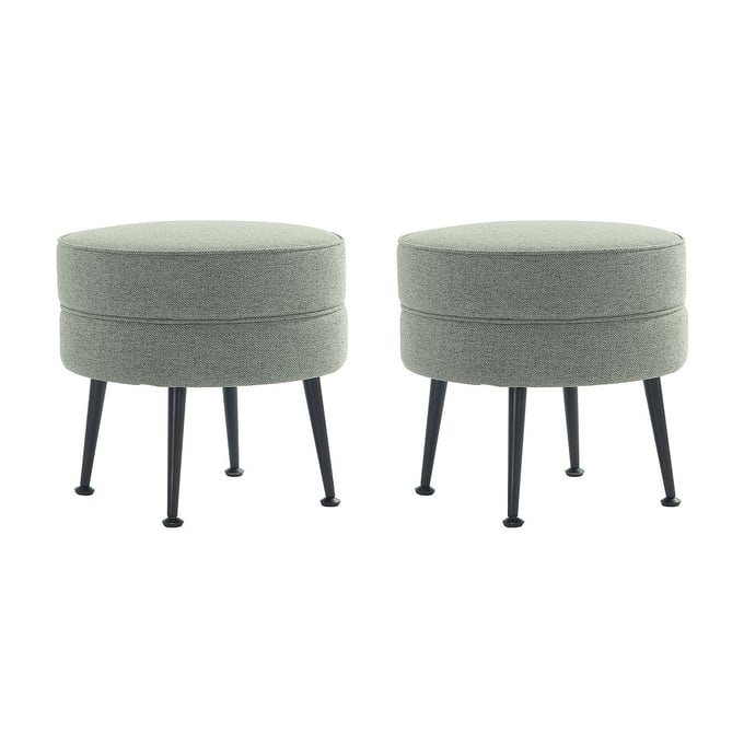 2 Manhattan Comfort Bailey Sage Green Upholstered Ottomans with Black Feet MHC-2-OT003-SGB