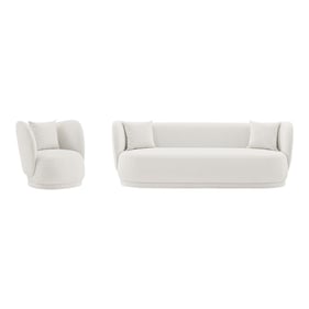 Manhattan Comfort Siri Cream Sofa and Accent Chair Set with Pillows