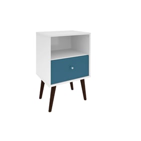 Manhattan Comfort Liberty White Aqua Blue Night Stand 1.0