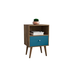 Manhattan Comfort Liberty Rustic Brown Aqua Blue Night Stand 1.0