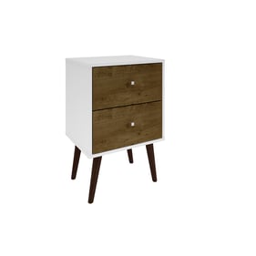 Manhattan Comfort Liberty White Rustic Brown Night Stand 2.0