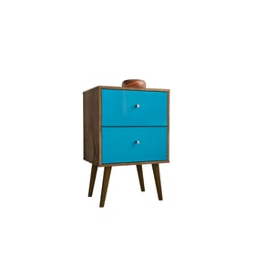 Manhattan Comfort Liberty Rustic Brown Aqua Blue Night Stand 2.0