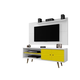 Manhattan Comfort Liberty White Yellow 2pc 62.99 Inch TV Stand and Panel