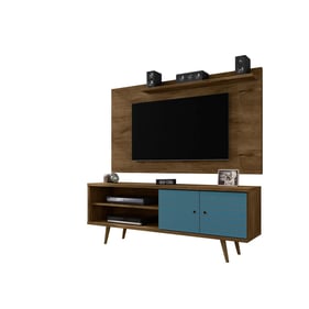 Manhattan Comfort Liberty Rustic Brown Aqua Blue 2pc 62.99 Inch TV Stand an...