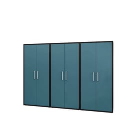 3 Manhattan Comfort Eiffel Matte Black Aqua Blue Storage Cabinets