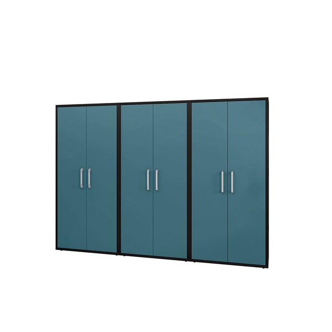 3 Manhattan Comfort Eiffel Matte Black Aqua Blue Storage Cabinets MHC-3-250BMC83