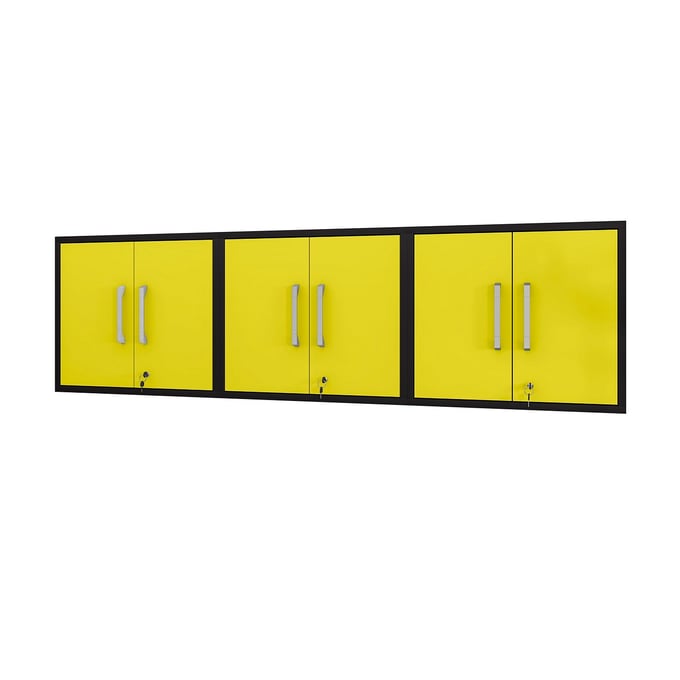 3 Manhattan Comfort Eiffel Matte Black Yellow Floating Garage Cabinets MHC-3-251BMC84