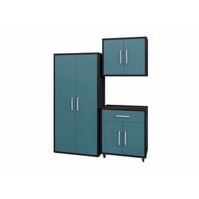 Manhattan Comfort Eiffel Matte Black Aqua Blue 3pc Storage Garage Set