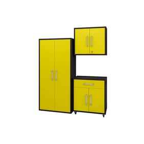 Manhattan Comfort Eiffel Matte Black Yellow 3pc Storage Garage Set