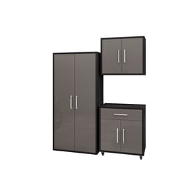 Manhattan Comfort Eiffel Matte Black Grey 3pc Storage Garage Set