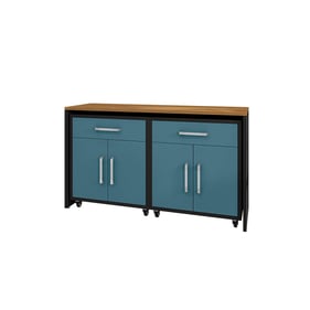 Manhattan Comfort Eiffel Matte Black Aqua Blue 3pc Garage Work Station Set