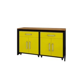 Manhattan Comfort Eiffel Matte Black Yellow 3pc Garage Work Station Set