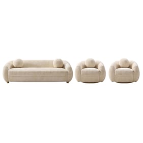 Manhattan Comfort Tribeca Cream 3pc Sofa with 2 Accent Chairs