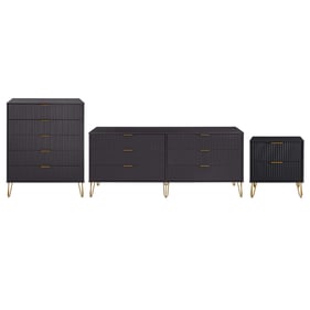 Manhattan Comfort DUMBO Black 3pc Dresser Set and Nightstand 2.0