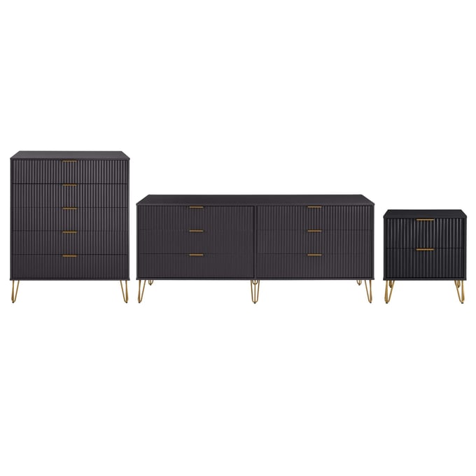 Manhattan Comfort DUMBO Black 3pc Dresser Set and Nightstand 2.0 MHC-3-DB07-BK