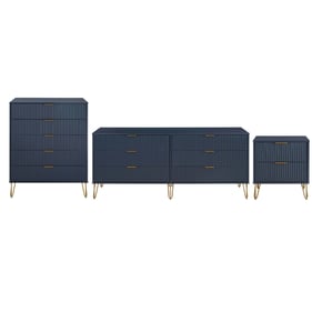 Manhattan Comfort DUMBO Midnight Blue 3pc Dresser Set and Nightstand 2.0